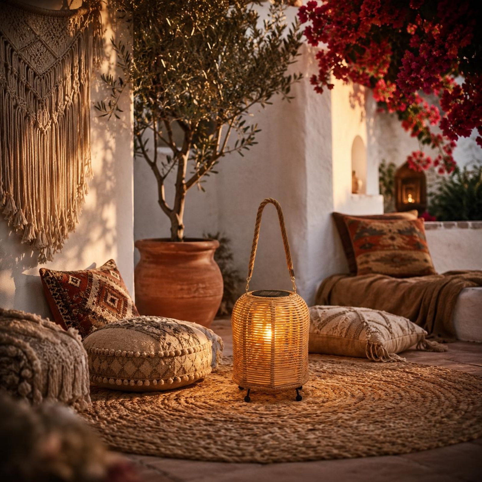 Solar Lantern Hanging - Handwoven Solar Lantern Warm LED Handwoven