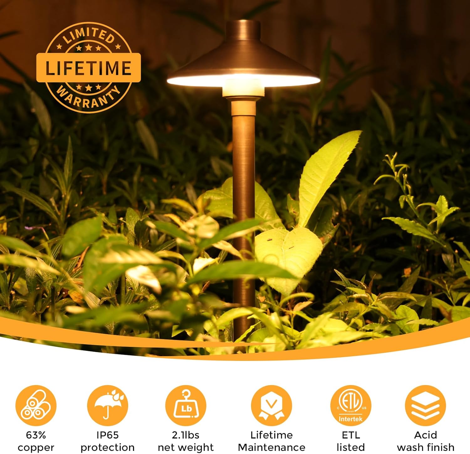 4 Pack Solid Brass Low Voltage - Wired Pathway Light 评论和价格