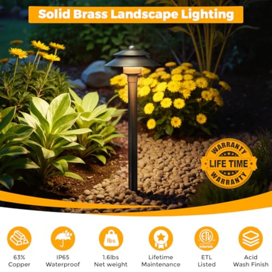 Solid Brass Low Voltage Landsc - Wired Pathway Light 评论和价格