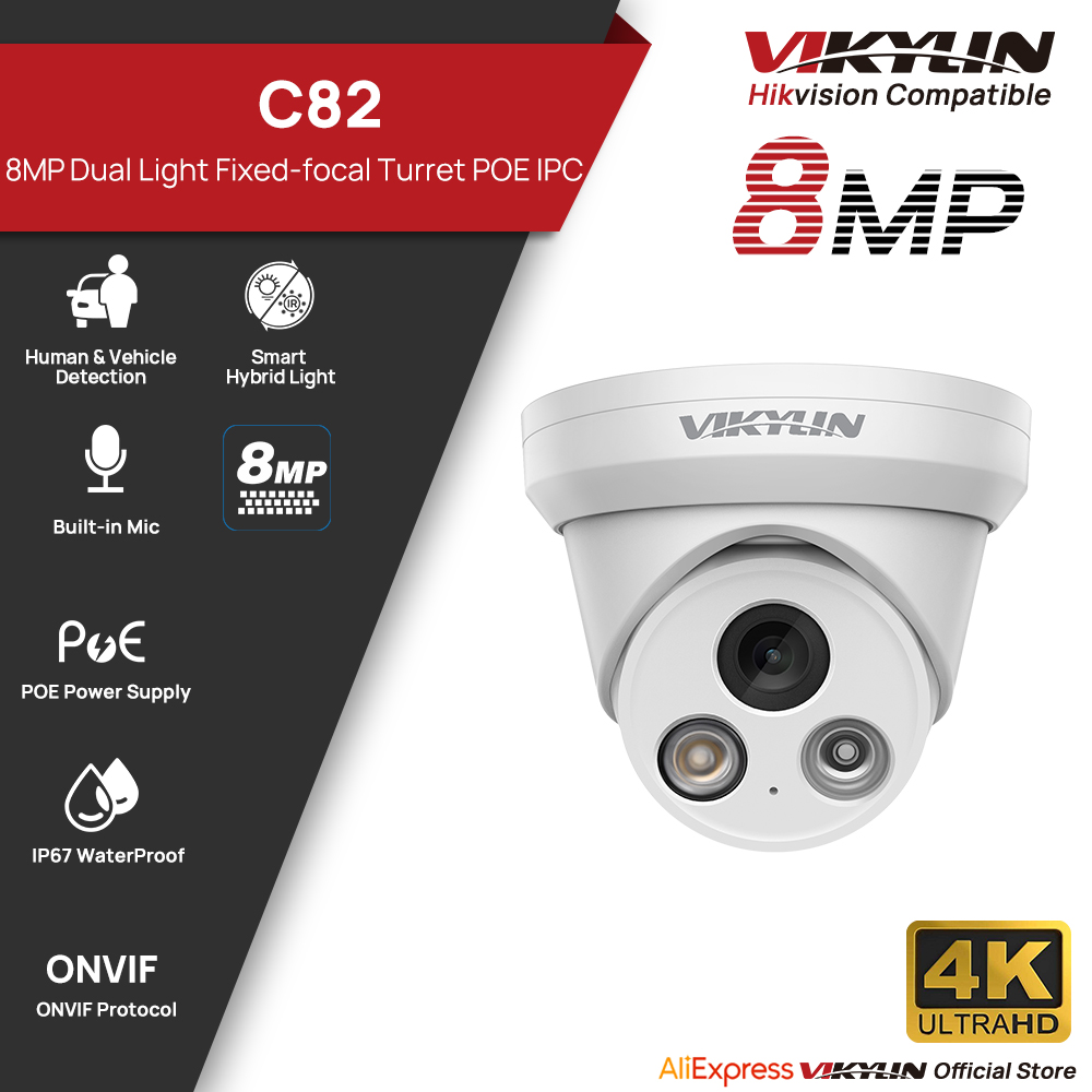 VIKYLIN 8MP 4K Dual Light IP C - Outdoor Lighting Mains Powered 评论和价格